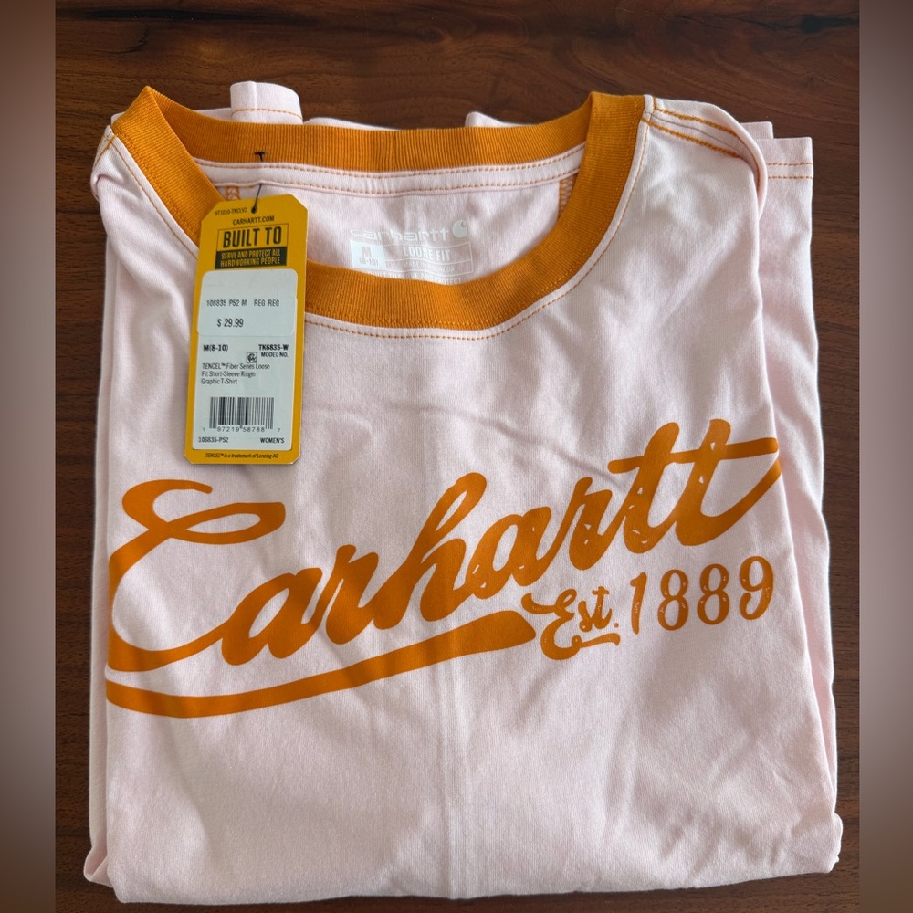 Carhartt Light Pink Tee with Orange Logo